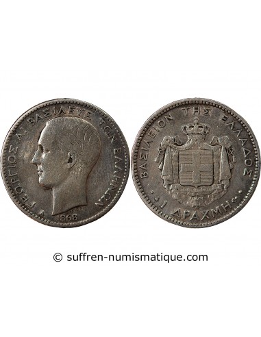 GRÈCE, GEORGES Ier - 1 DRACHME ARGENT 1868 A PARIS