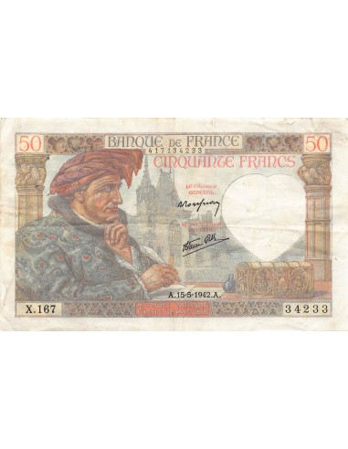 FRANCE, JACQUES COEUR - 50 FRANCS 15/05/1942 - SÉRIE X.167 - PTTB