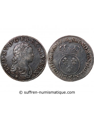 LOUIS XV - 1/2 ECU ARGENT VERTUGADIN 1716 B ROUEN